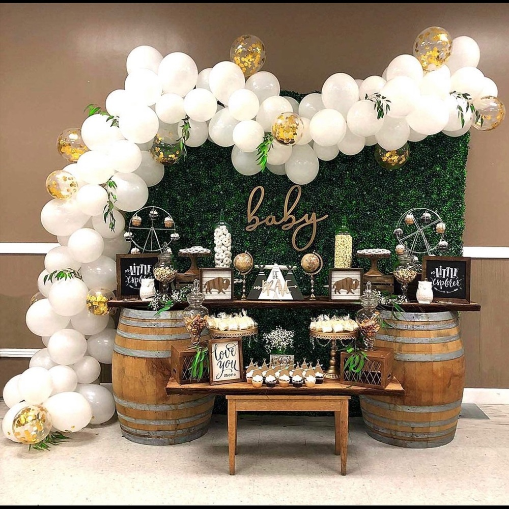 White and gold balloons arch